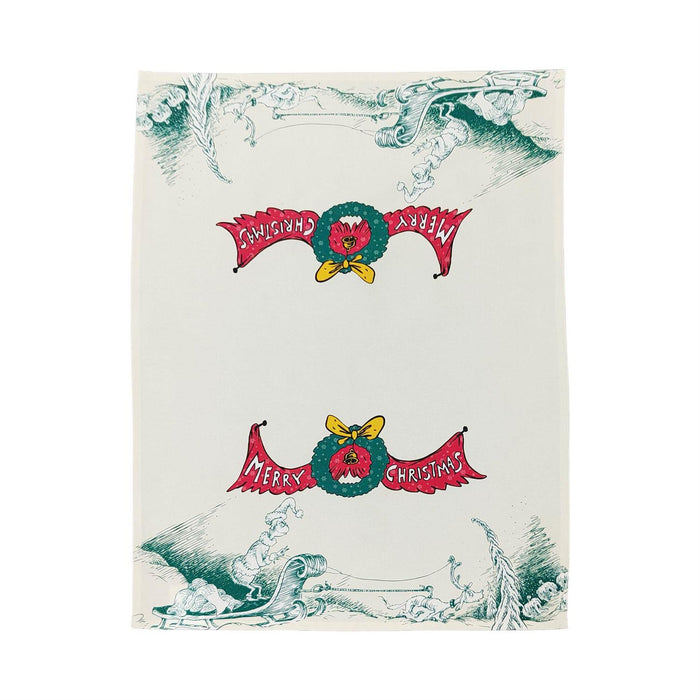 Decorative paper with 'Merry Christmas' banners and wreaths on a white background