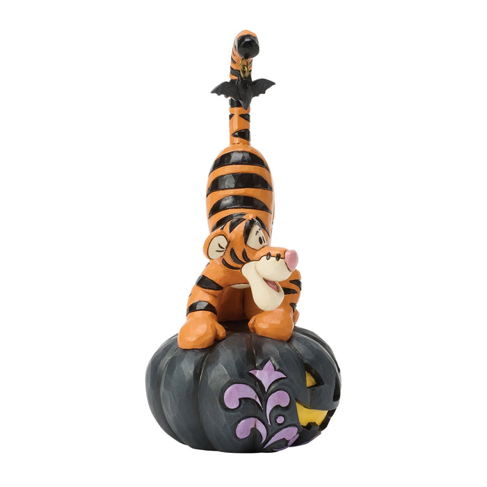 Animated tiger character on a pumpkin with decorative patterns on a white background
