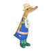 Decorative duck figurine wearing a hat, overalls, and boots on a white background
