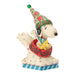 Snoopy and Woodstock figurine with a colorful hats in a red bowl sled on a white background