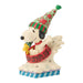 Snoopy figurine with a Christmas hat and scarf on a white background