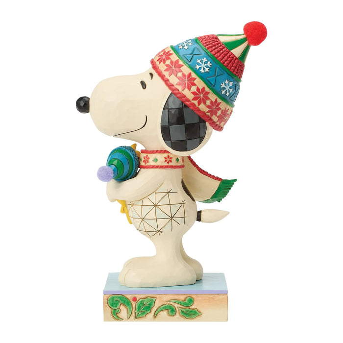 Festive Snoopy and Woodstock hugging figurine