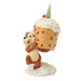 A decorative figurine of a chipmunk carrying a large frosted cupcake on its back, set against a plain white background.