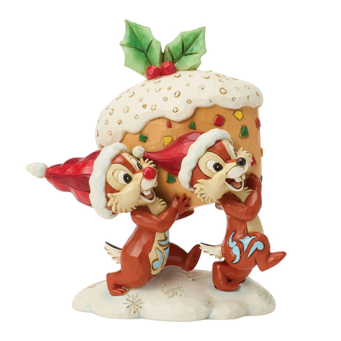 Two animated chipmunks hugging a Christmas pie on a white background