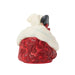 A Santa Claus figurine seated inside a red patterned sack with white faux-fur trim, shown against a plain white background.
