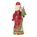 Festive Santa nutcracker figurine holding a Christmas tree and gifts on a white background