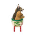 Decorative figurine of a sleigh with dogs inside with the phrase 'Santa's Rescue Sleigh' on a white background