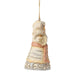 Decorative Santa Claus ornament with a white beard and pink robe on a white background