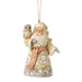 Ornament figure of Santa with an owl on his arm and a pink scarf that says '2026' on a white background