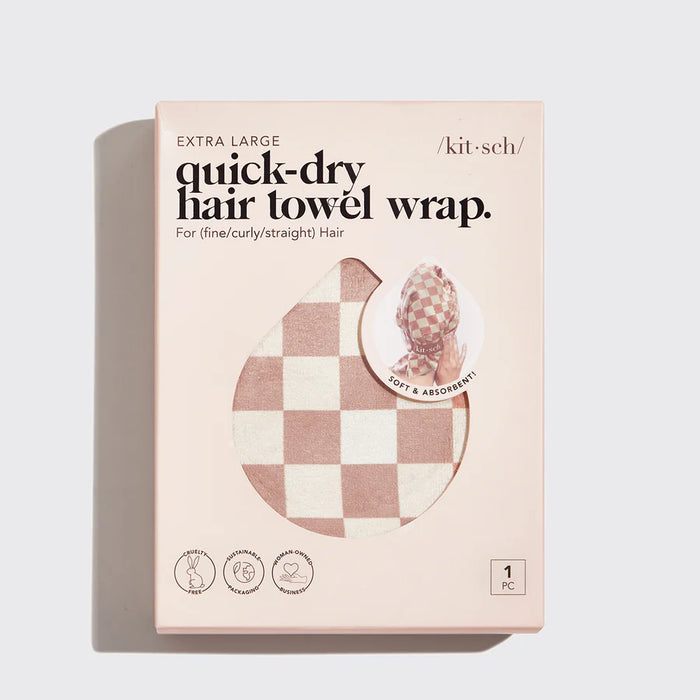 Terracotta Checker XL Hair Towel Wrap