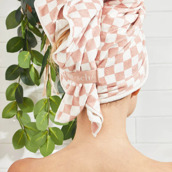 Terracotta Checker XL Hair Towel Wrap