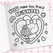 Cartoon character with flowers and text 'You make this place brighter' on a checkered background