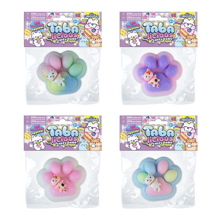 Four packages of Taba licious squishy toys on a white background