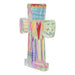 Colorful cross-shaped object on a white background