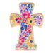 Decorative cross with colorful floral patterns on a white background