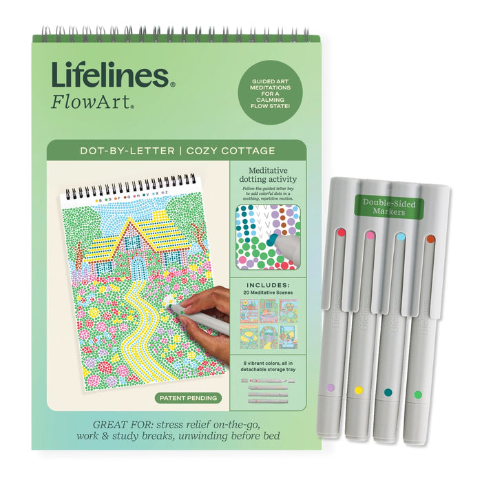 Lifelines FlowArt dot-by-letter set with markers on a white background
