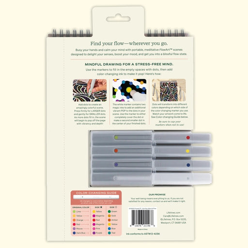 Packaging of a set with markers and a notebook on a white background