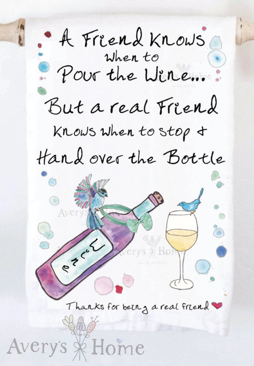 A Friend Pours the Wine Funny Bird Kitchen Towel