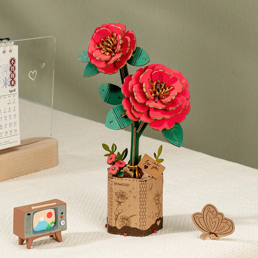 Rowood DIY Wooden Red Camellia 3D Puzzle Model Kit
