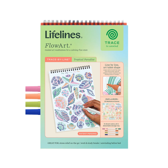 Lifelines FlowArt Trace Art Kit packaging with colorful design and text on a white background