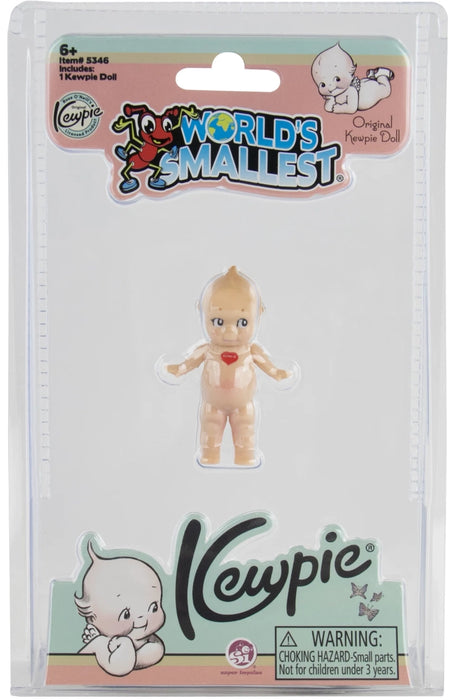 World's Smallest Kewpie doll packaging with branding and warning label.