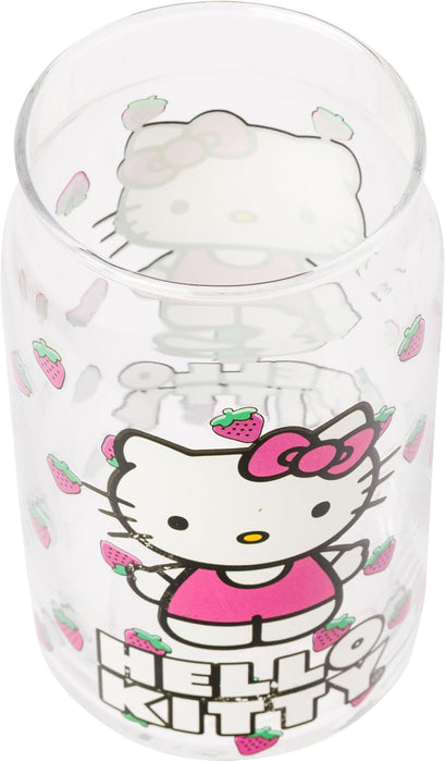 Hello Kitty Strawberry Toss 16oz Glass Tumbler w/ Bamboo Lid