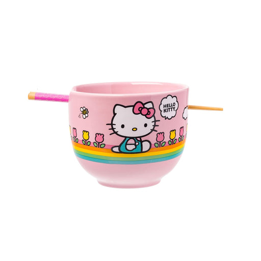 Hello Kitty Rainbow & Flowers Ceramic Ramen Bowl with Chopsticks