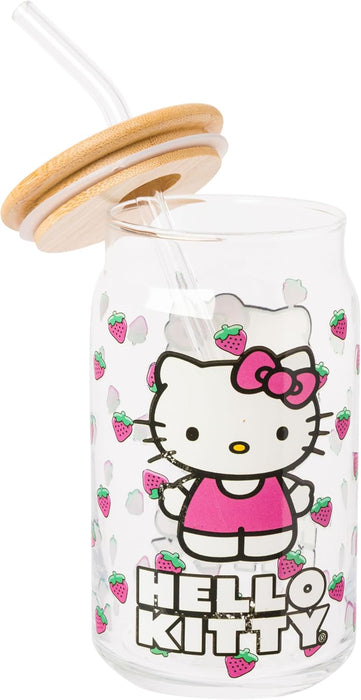 Hello Kitty Strawberry Toss 16oz Glass Tumbler w/ Bamboo Lid