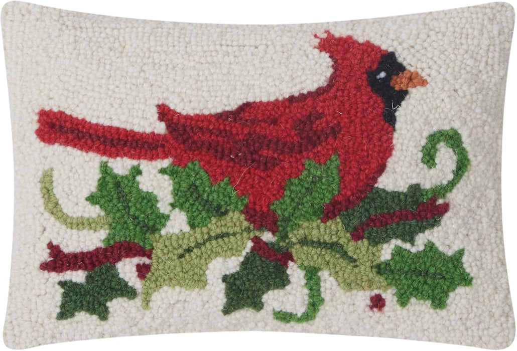 Holly Cardinal Hooked Wool Pillow