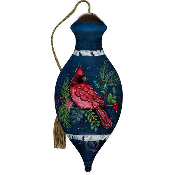 Birch Cardinal Julie Oldham Hand-Painted Blown Glass Ornament