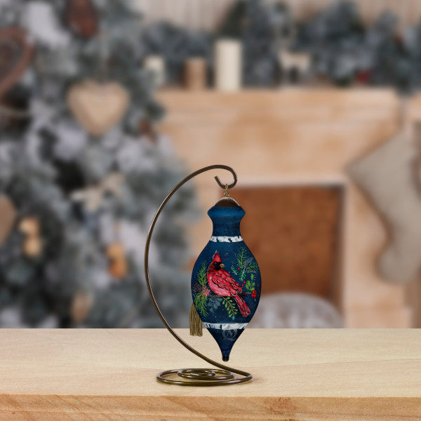 Birch Cardinal Julie Oldham Hand-Painted Blown Glass Ornament