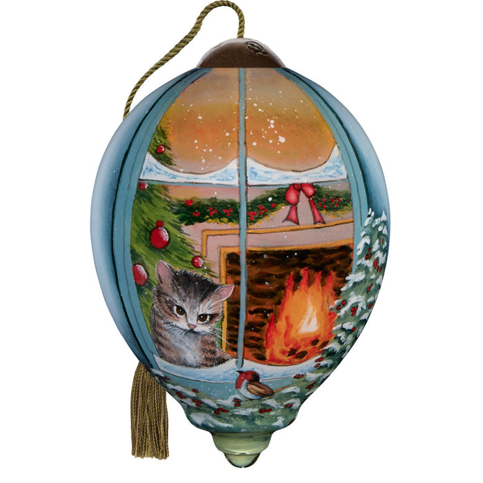 A Christmas Visitor Hazel Lincoln Hand- Painted Blown Glass Ornament