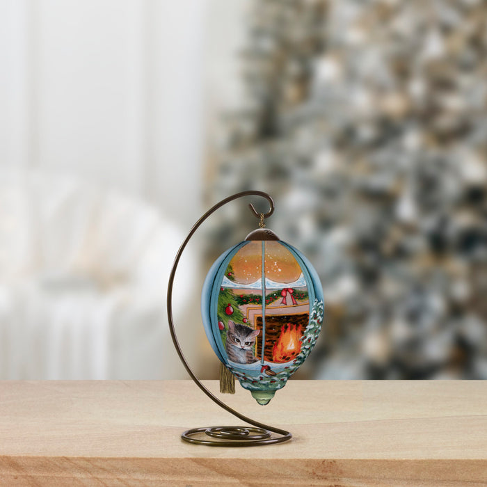 A Christmas Visitor Hazel Lincoln Hand- Painted Blown Glass Ornament