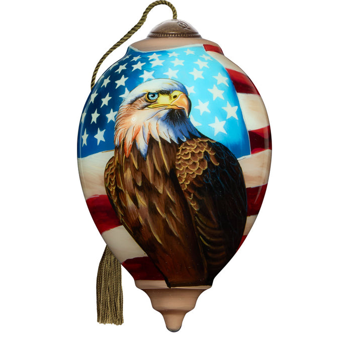 Freedom Patriotic Bald Eagle American Flag Hand-Painted Blown Glass Ornament