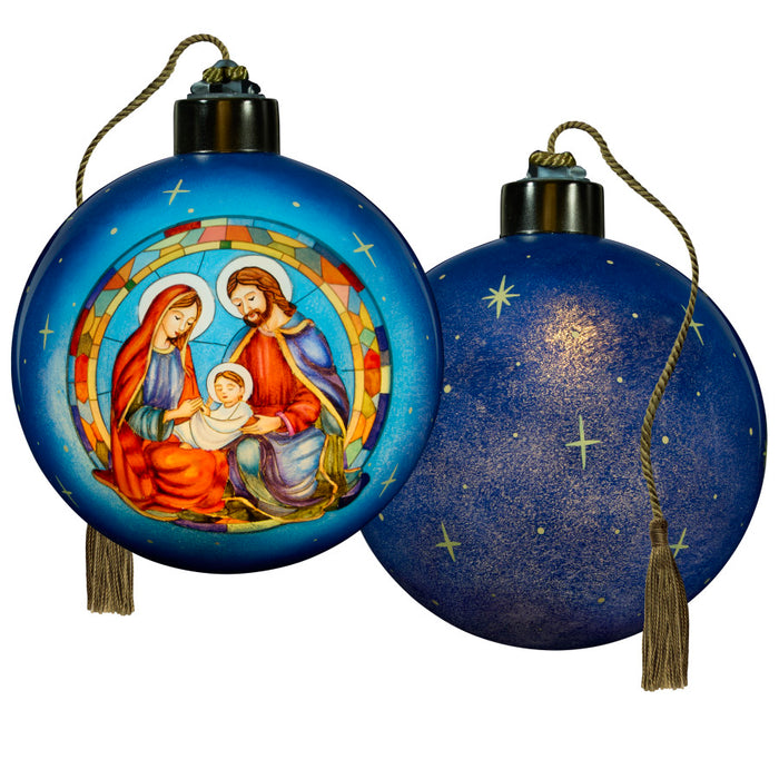O Holy Night Holy Family Stained Glass Light Up Hand-Painted Blown Glass Ornament