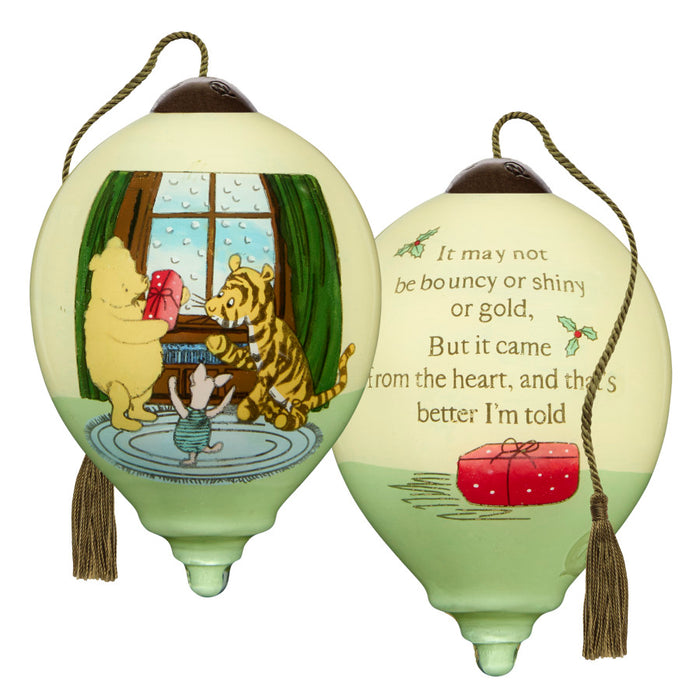 Classic Pooh A Gift From The Heart Pooh Piglet Tigger Hand-Painted Blown Glass Ornament