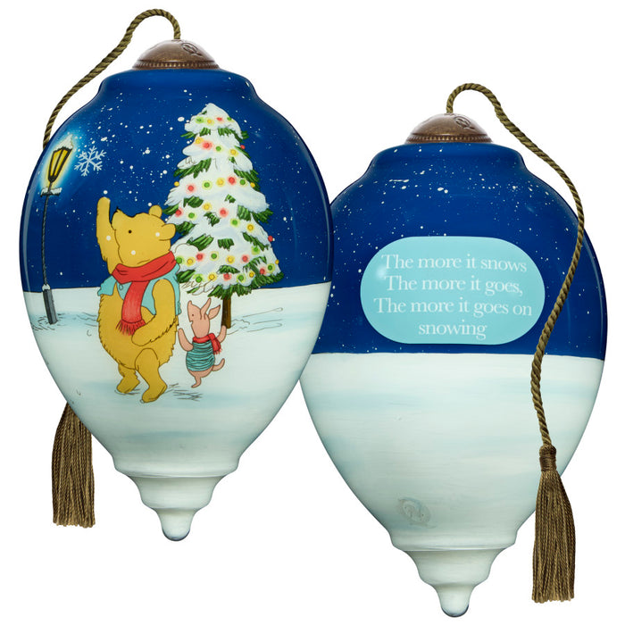 Classic Pooh The More It Snows Pooh And Piglet Christmas Tree Hand-Painted Blown Glass Ornament