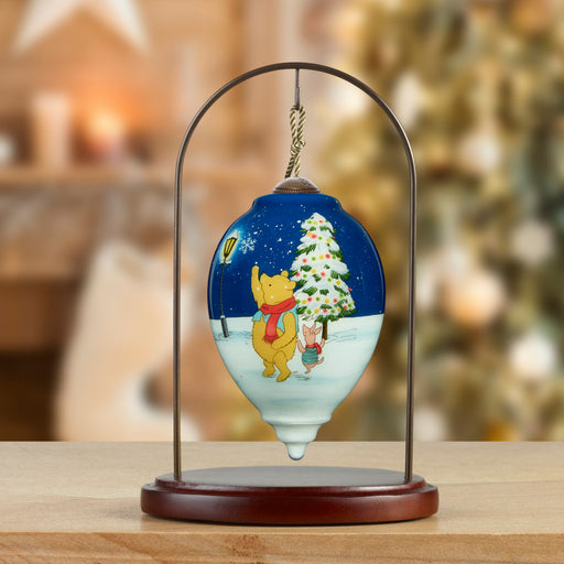 Classic Pooh The More It Snows Pooh And Piglet Christmas Tree Hand-Painted Blown Glass Ornament