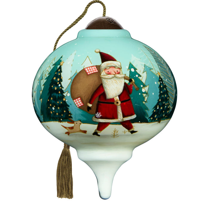 A Christmas Companion James Newman Gray Santa With Puppy Hand-Painted Blown Glass Ornament