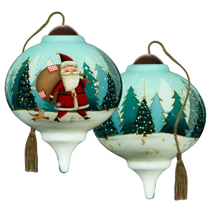 A Christmas Companion James Newman Gray Santa With Puppy Hand-Painted Blown Glass Ornament