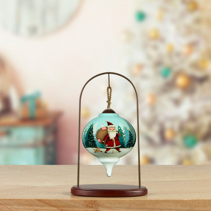 A Christmas Companion James Newman Gray Santa With Puppy Hand-Painted Blown Glass Ornament