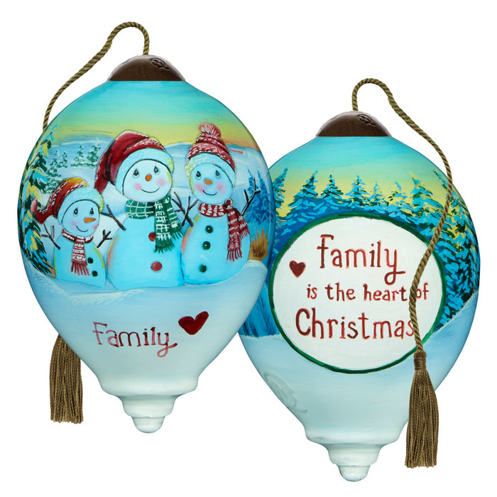 Family Is The Heart Of Christmas Hand-Painted Blown Glass Ornament