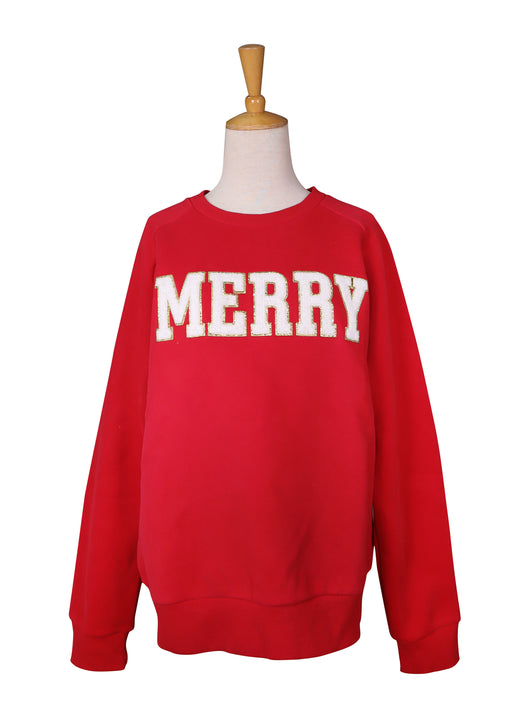 Red MERRY Chenille Letter Sweatshirt