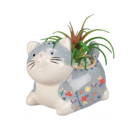 Cat Planter with Faux Succulent