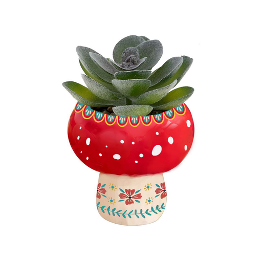 Mushroom Planter with Faux Succulent