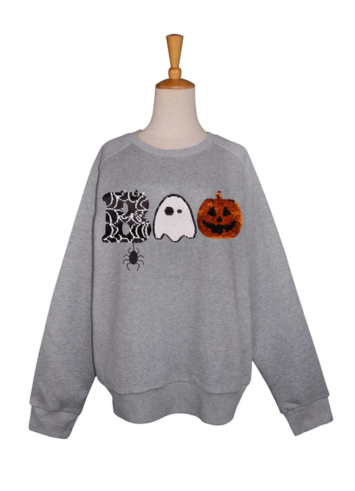 Spooky Friends BOO Sequin Sweatshirt - Grey