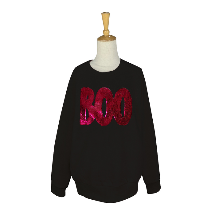 Black BOO Sequin Letter Sweatshirt