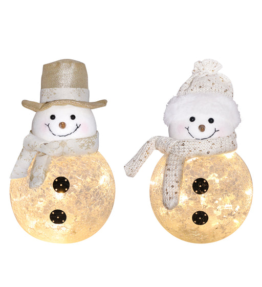 LED Glass Ivory and Gold Snowman