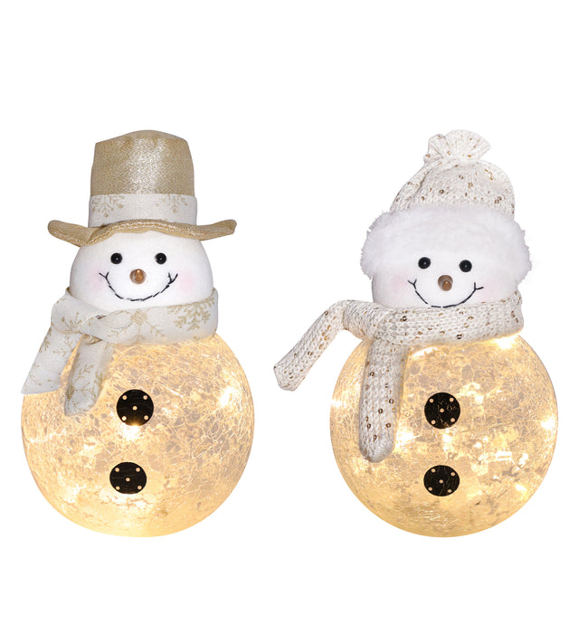 LED Glass Ivory and Gold Snowman