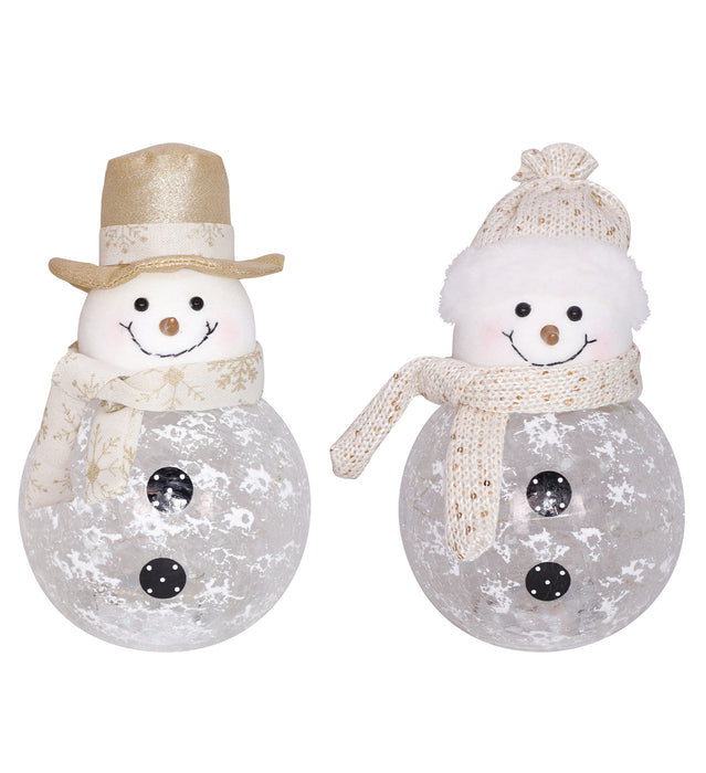 LED Glass Ivory and Gold Snowman